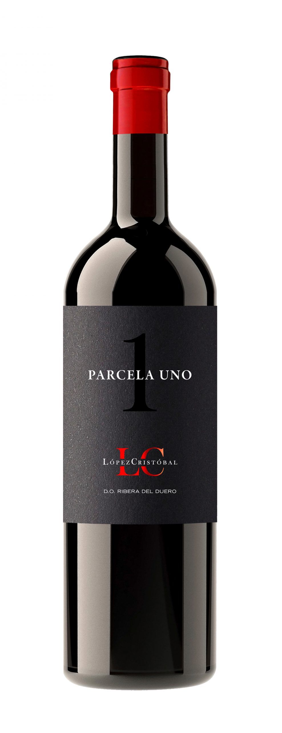 Botella de nuestro vino de parcela López Cristóbal Parcela Uno.